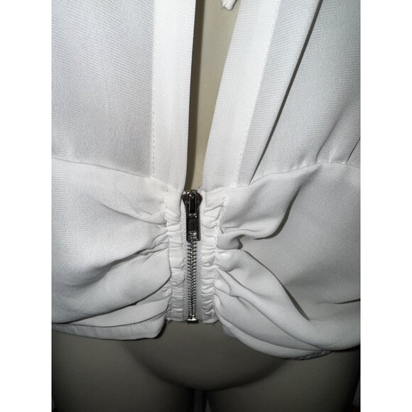 Fashion Nova White Long Sleeve Tie‎ Neck Blouse XL Zipper Waist Sexy Secretary - Picture 4 of 8
